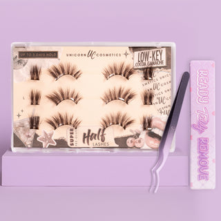 Low-Key Cocoa Ganache Super Pre-Glued Half Strip Lash Starter Kit - Unicorn Cosmetics